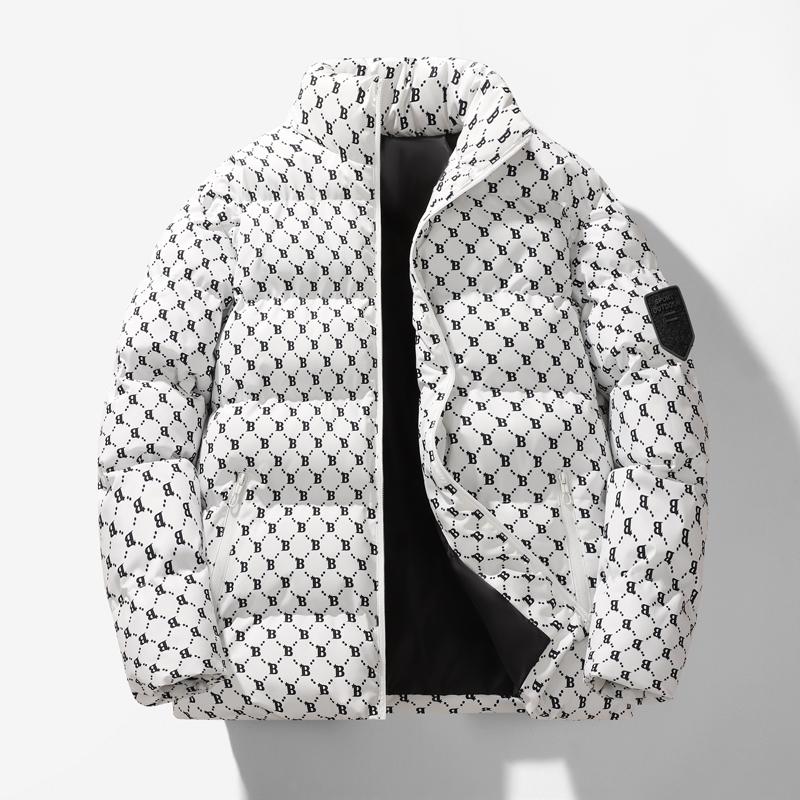 Puffer Jacket Men's Black and White B Monogram Stand Collar Quilted Coat Fashionable Sleeves Casual Winter Warm Outdoor Clothing