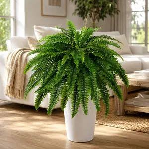 2 Set Large Artificial Boston Fern Plants Plastic Faux Greenery for Home Office Garden Porch Farmhouse Decor Versatile for Weddings Anniversaries Holidays Easter Christmas Thanksgiving St Patrick's Day All Season Spring Fruit Ornaments