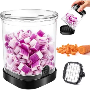 Veggie Chopper,Mini Vegetable Fruit Slicer Cup-Food Dicer with Container for Onion, Strawberry Slicer-Efficient Vegetable Chopper(Black)