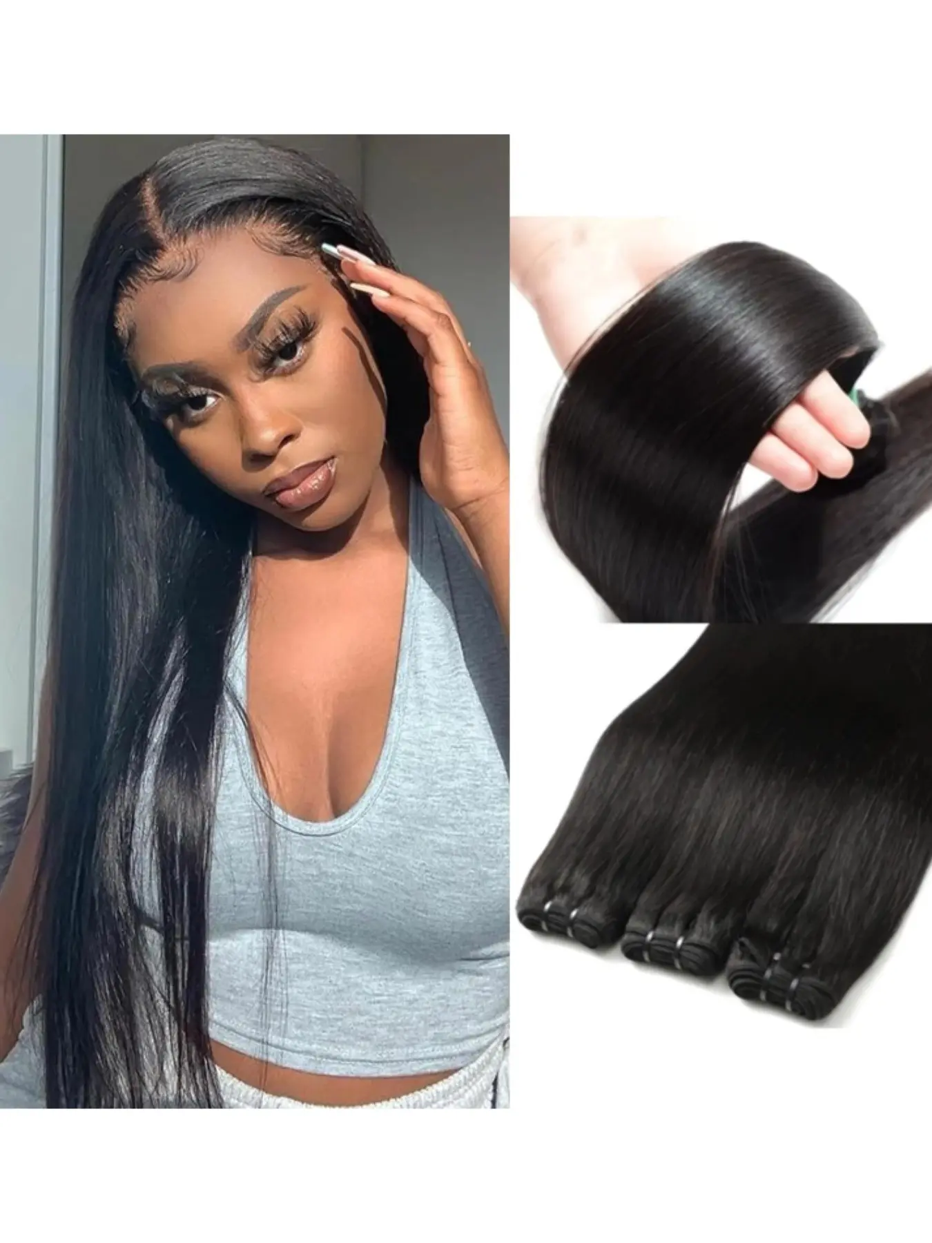 Human Hair Bundles 12-30 Inch 1-4 Straight Bundles Human Hair Unprocessed Brazilian Remy Virgin Hair Extensions Raw Quick Weave Sew In Glossy Billion Hair Bundles Natural Black