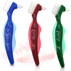 Premium Hard Denture Brush, Multi-Layered Bristles & Portable Double Sided Toothbrush for Denture Care (Pack of 3)