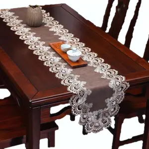 Waterproof Lace Table Runner American Light Luxury PU Coated Viscose for Dining Table Shoe Cabinet Gold Accents Solid Color