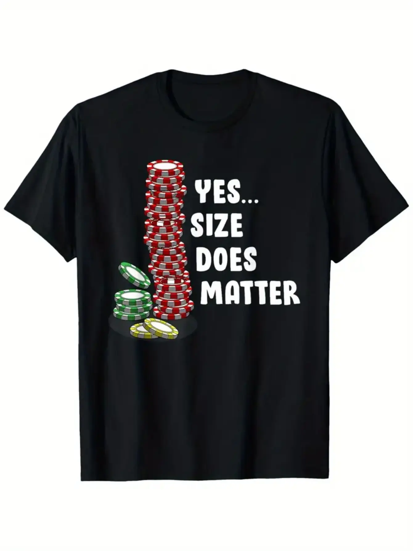 Men's Funny "Yes Size Does Matter" Texas Hold'em Poker T-Shirt - Ace Card & Poker Design, Black Short Sleeve Cotton Tee for Poker Nights, Casual Wear, Gifts - Comfortable Stretch Fabric, All-Season Fit (s)