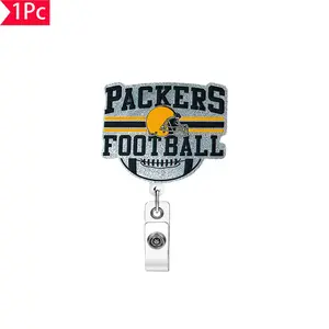 Packers Football Glitter Badge Reel, Nfl Team Helmet ID Clip, Perfect for Packers Supporters, Sports Fan Accessory