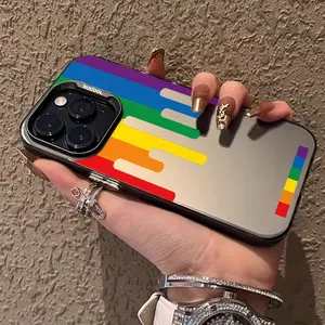 Melting Rainbow Suitable Case for iPhone 16 Pro Max 15 Plus 14 13 12 11 XS XR Anti-Scratch Shockproof Soft Silicone Protective Cover Protector Screen Protector Black Smartphone