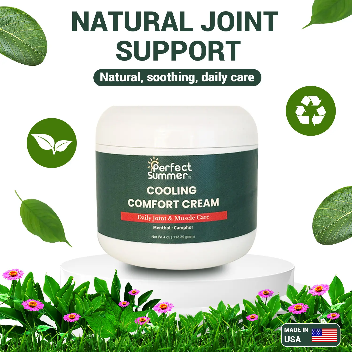 Perfect Summer Joint Relief Cream High Menthol Relief Cream - Soothes Knees, Lumbar Spine, Neck, Hands and Feet 4 oz; Contains Menthol, Camphor, Coppe