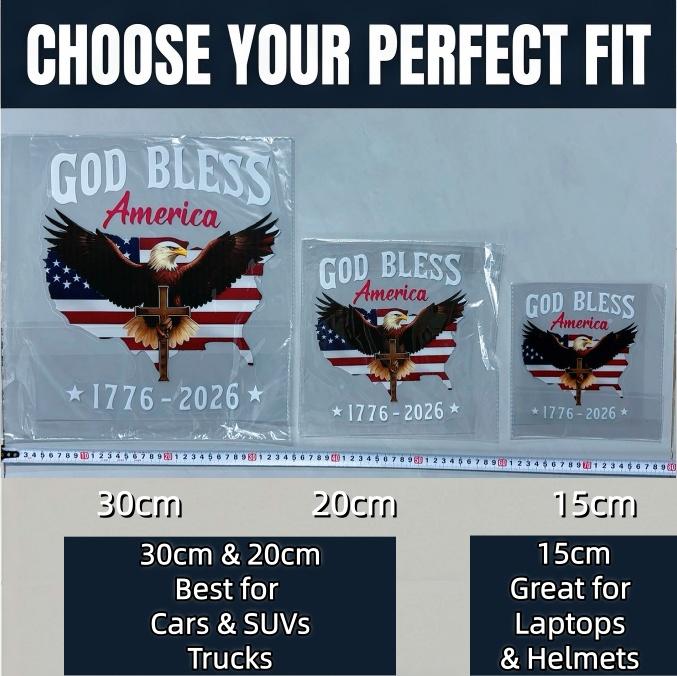 USA 250th Anniversary Car Decal 1776-2026, God Bless America Sticker with Bald Eagle, Cross & Flag, Waterproof Vinyl for Trucks, RVs, Laptops, 3 Sizes (6"/8"/12"), 2026 Sestercentennial Commemorative Veteran Gift, Patriotic Window Sticker summerwins