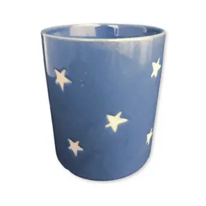 Blue Ceramic Candle Container w/ Stars