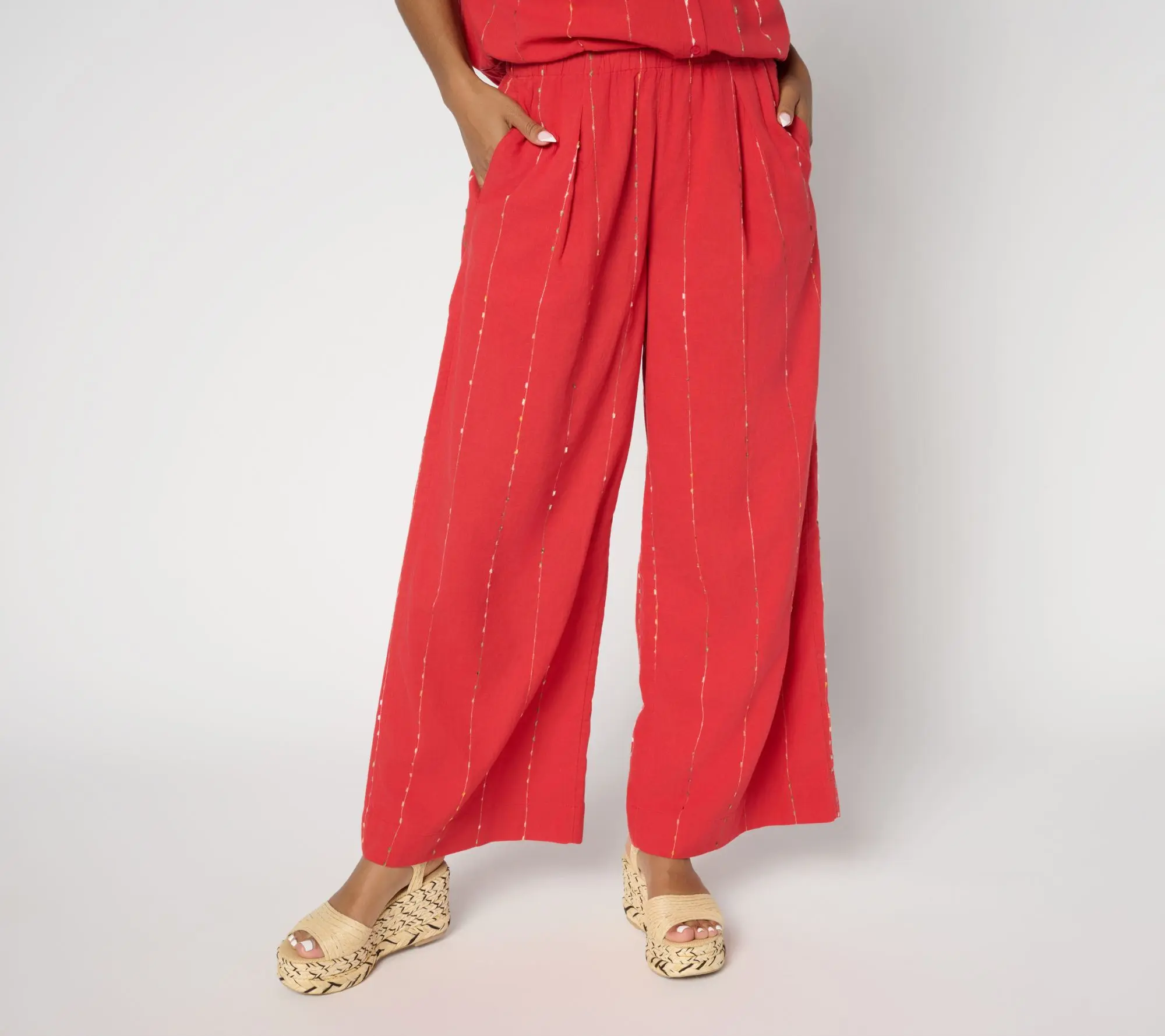 LOGO by Lori Goldstein Petite Cotton Full Length Wide Leg Pants
