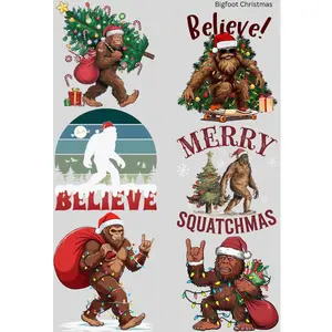 Bigfoot Christmas Mini DTF Transfer Gang Sheet 24.5" wide x 36" long Direct To Film