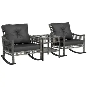 3 Piece Patio Set For Balcony Or Courtyard Rocker Dimensions 25 Inches Wide Outdoor Rocking Chairs For Deck Or Garden Curved Back Extra Deep Seating Thick Cushions Table
