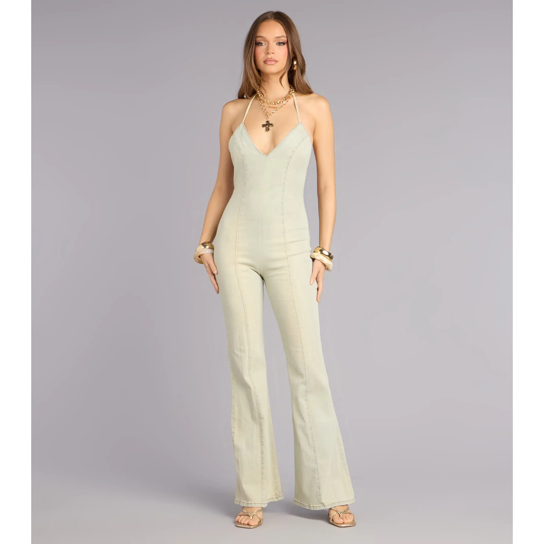 Caught The Vibe Denim Open Back Jumpsuit