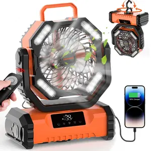 Featwell 20000mAh Rechargeable Camping Fan with LED Light, Portable 360° Rotating Hook, Multi-functional Fan for Travel Bedroom Home Camping Tent Office Beach Desk Fishing Table