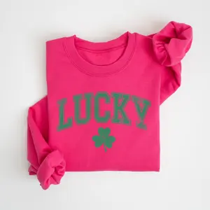 Retro Lucky Sweatshirt, Cute St Patricks Day Sweatshirt, Womens Shamrock Sweatshirt, Irish Shirt, Four Leaf Clover, St Patricks Day Outfit