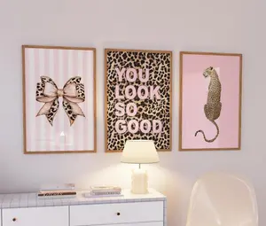Set of 3 Trendy Prints Pink Leopard Cheetah Print Pink 8 Ball Lucky Trendy Wall Art Gallery Preppy Coquette Home Decor