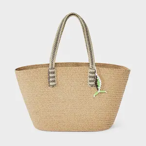 Straw Large Tote Bag with Fish Charm - Universal Thread Natural/Brown