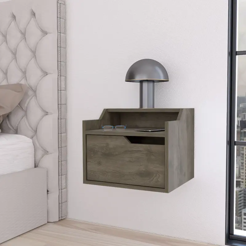 Florence Floating Nightstand with Drawer and Dual-Shelf Display
