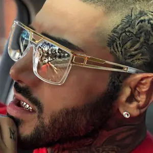 Large-framed glasses, metal men's large-framed eyebrow sunglasses, fashionable eyebrow double-beam sunglasses unisex