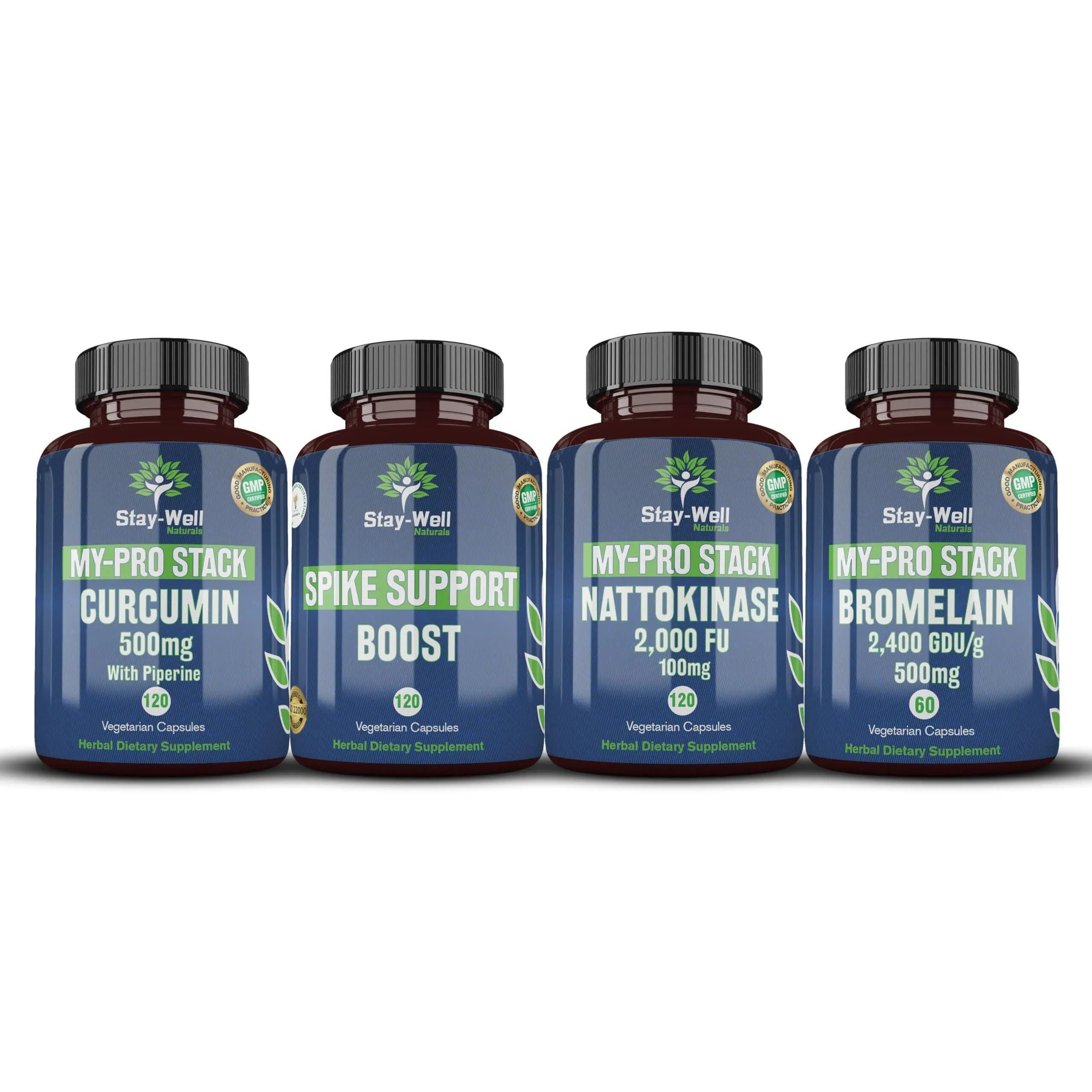 Stay-Well Naturals My-Pro Stack Spike Support Formula Supplement with Nattokinase 2000FU, Curcumin 500mg, and Bromelain 2400 GDU/g for Optimum Immune & Cardiovascular Health