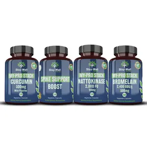 Stay-Well Naturals My-Pro Stack Spike Support Formula Supplement with Nattokinase 2000FU, Curcumin 500mg, and Bromelain 2400 GDU/g for Optimum Immune & Cardiovascular Health