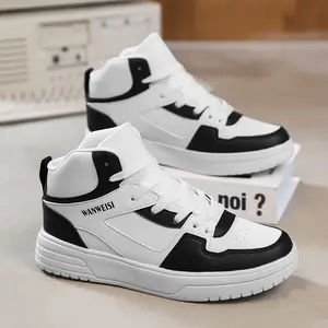 Men'S High-Top Fashion Sneakers, Casual Sports Street Style, Solid Color with Graphic Detail, All-Season Lace-Up Running Shoes, PU & Fabric Upper, EVA Sole, Round Toe, for Daily Wear