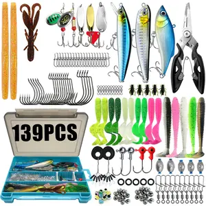 Fishing Lure Tackle Set, Fishing Lures Kit, 139/411pcs with Pliers, Crankbait, Minnow, Spinner, Hard/soft Bait, Hook Sinker, Swivel Ring & More