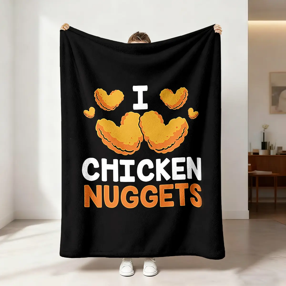 1 chicken nugget themed Flannel Cozy Warm Blanket, heart-shaped chicken nugget elements, soft and comfortable bed blanket, sofa blanket, Blanket For Couch, camping and other uses, available all year round, a must for food lovers