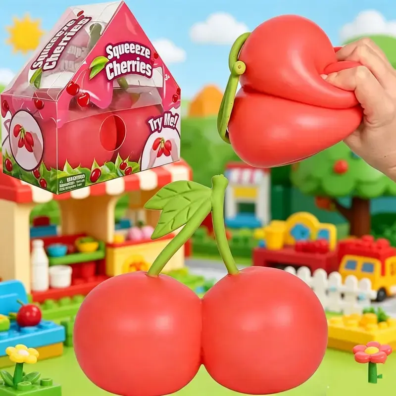 Giant Cherry Squishies Toys - Soft Squeeze Finger Stress Relief Toy, for Travel & Classroom Use, Ideal Christmas & Birthday Gift