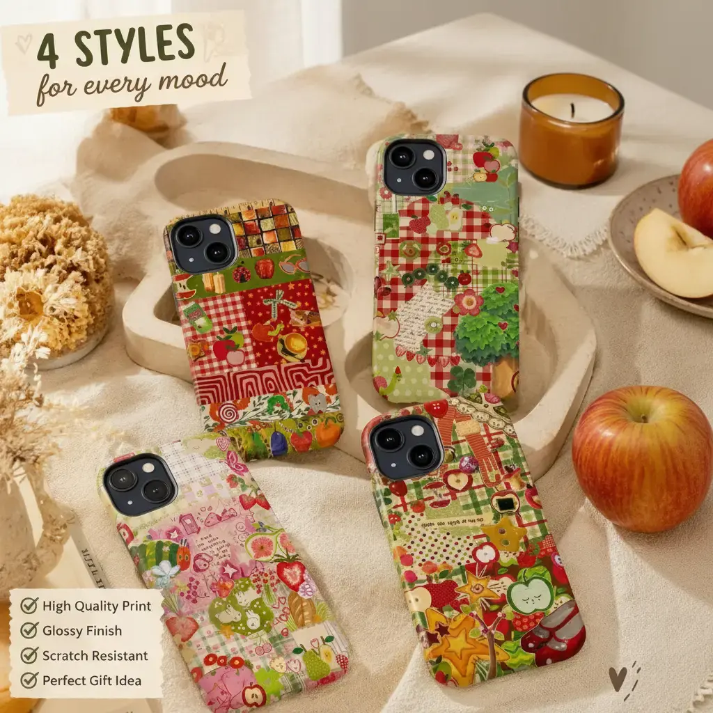 Patchwork Caterpillar Apple Phone Case, Cottagecore Nature Aesthetic, Twee iPhone Case, Protective Shockproof Cover