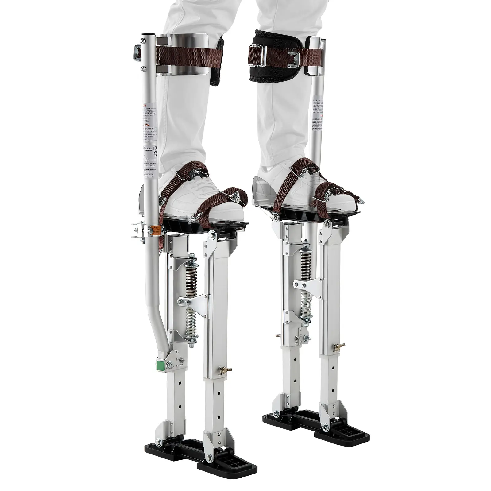 【SummerFinds】VEVOR Aluminum Drywall Stilts for Home Improvement, 16.1-24.1 in Adjustable Height, 228 lbs Load Capacity, 3 Levels Heel Brackets, Non-Slip Rubber Feet, Dual Spring Shock Absorb., Comfortable Oxford Fabric Leg Straps, Silver Painters Stilts