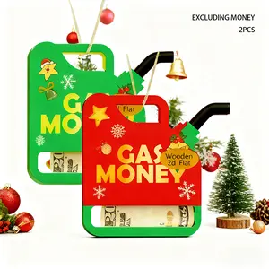 2-Pack Wooden Barrel Christmas Ornaments - Rustic Oil Drum Style Decor with Money Clip for Tree & Home