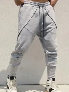 Men’s Polyester Patched Jogger Sweatpants - 1-Pack, Elastic Waistband, Street-Style Casual Long Pants, Form-Fit, Body-Fitting, Athleisure Bottoms, Form-Fit Men's Pants, Body-Fitting Men's Pants