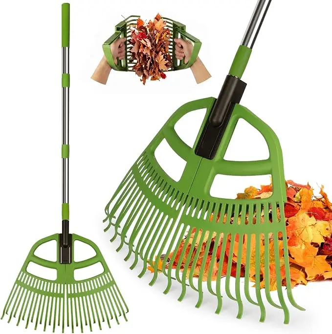 Rifpod 3-in-1 Leaf Rake with Adjustable Head, Nylon Tines, Telescopic Steel Durable Handle, Garden Lawn Cleaning Tool for Leaves, Grass, Yard Debris