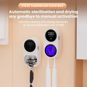 Smart Dual Toothbrush Disinfector, Automatic Circulation Design, Battery Display, Wall Mounted, Perfect Gift for Family, UV Toothbrush Holders