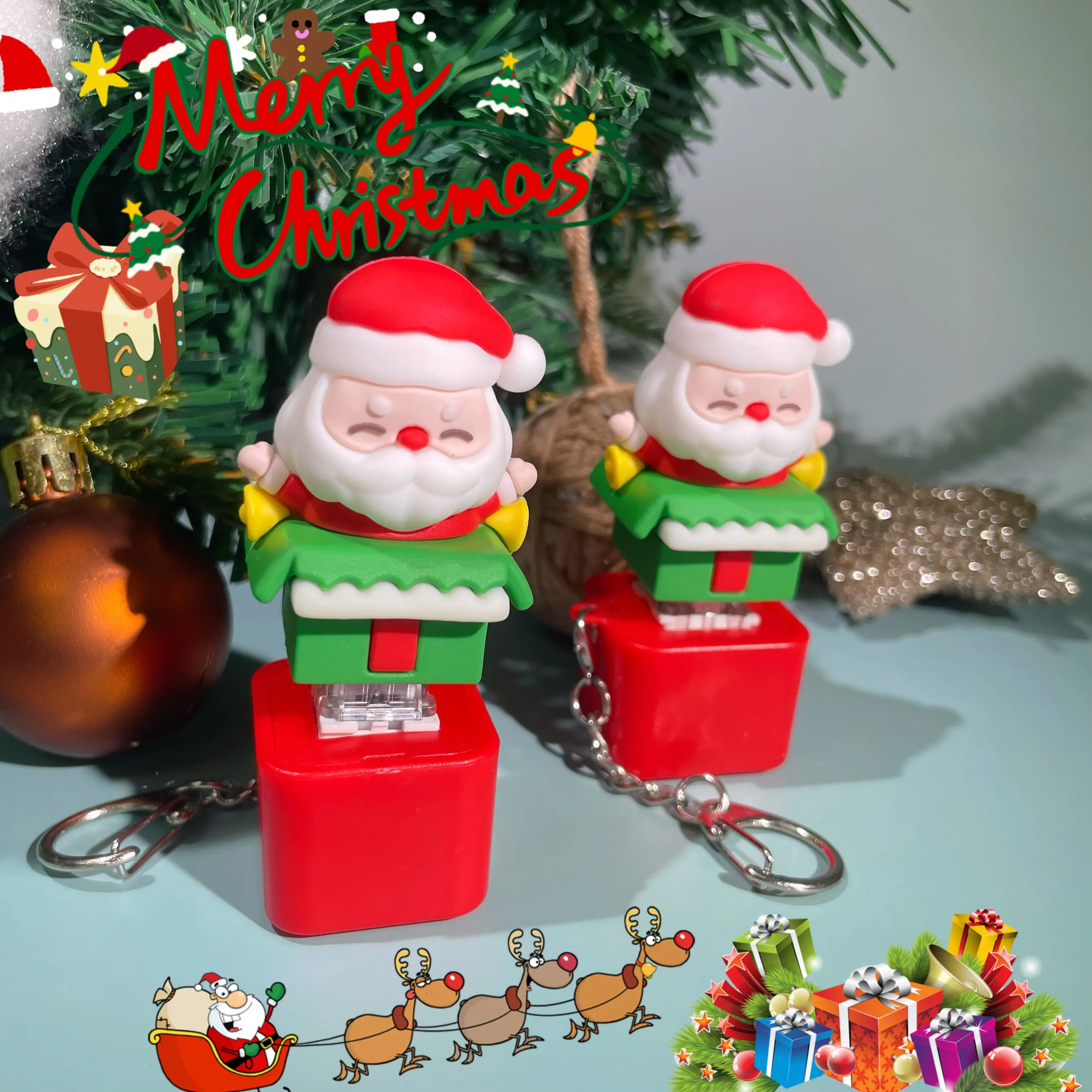 Eco-Friendly Plastic Santa-Claus Music Keychain, Compact and Lightweight, Type-C Charging Rechargeable, 4 Christmas Songs, High-Quality Sound, Cute Holiday Gift for All Ages