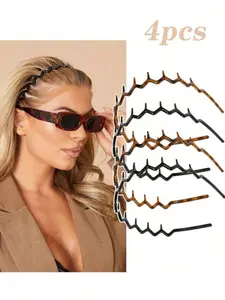 4-Piece Wave Hairbands, Zigzag Headband, Vintage Style Hair Accessories, Secure Thick Hair, Secure Fit, Toothed U-Shaped Hair Clips, Women's Headwear