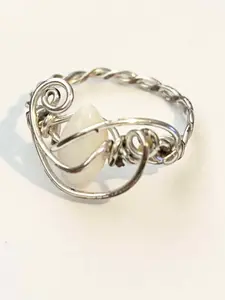 Handmade M.O.P. Oval Braided Wire Wrapped Ring with Silver Coated Copper Wire for Elegant Outfits and Unique Gifts Size 8 Metal Coating