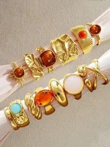 Elegant Floral Imitation Pearl Ring Set, Zinc Alloy Wide Band Women's Rings, All-Season Jewelry Gift for Parties & Birthdays, Fashionable Jewelry Accessories, Statement Multi Ring