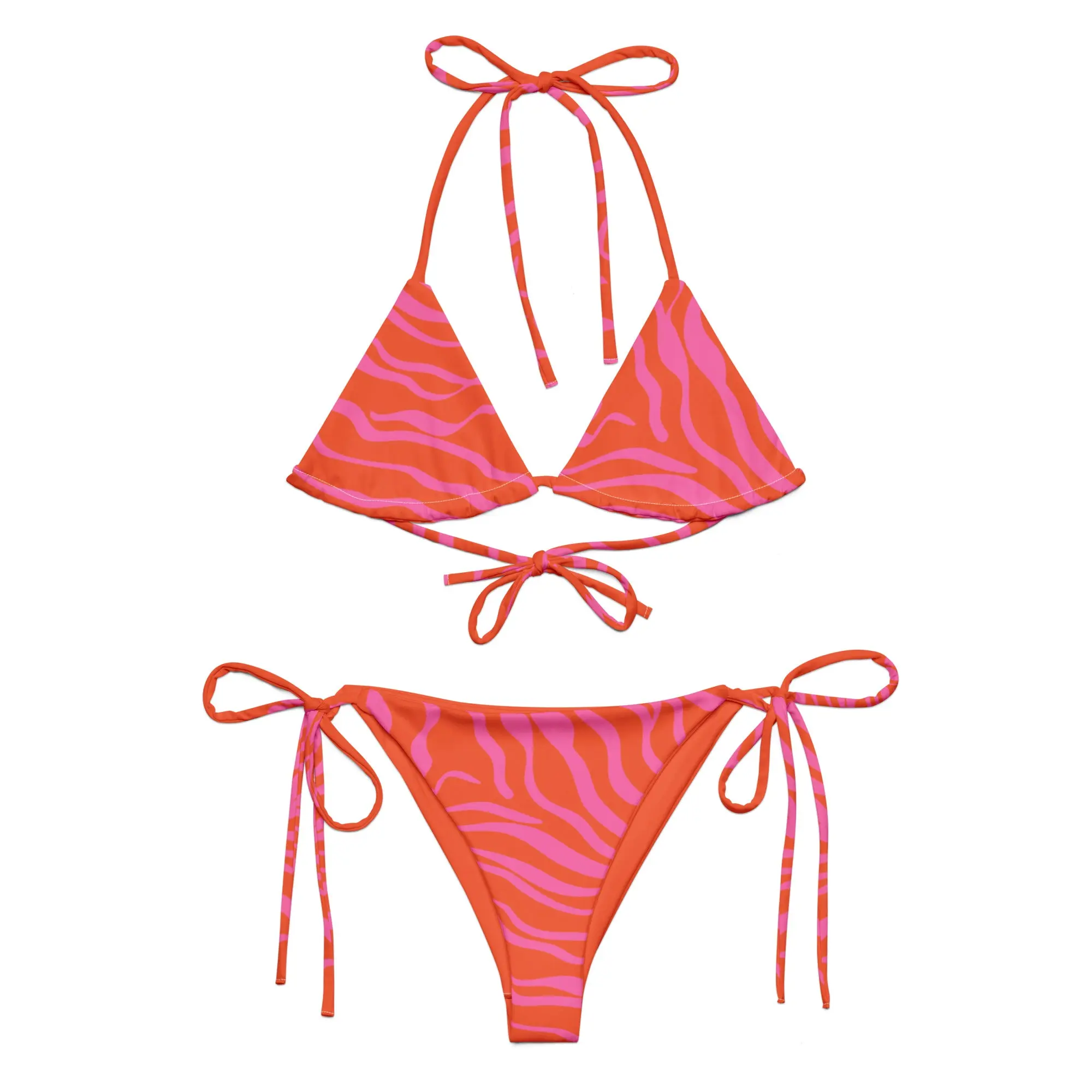 Sunset Stripes Recycled Orange String Bikini