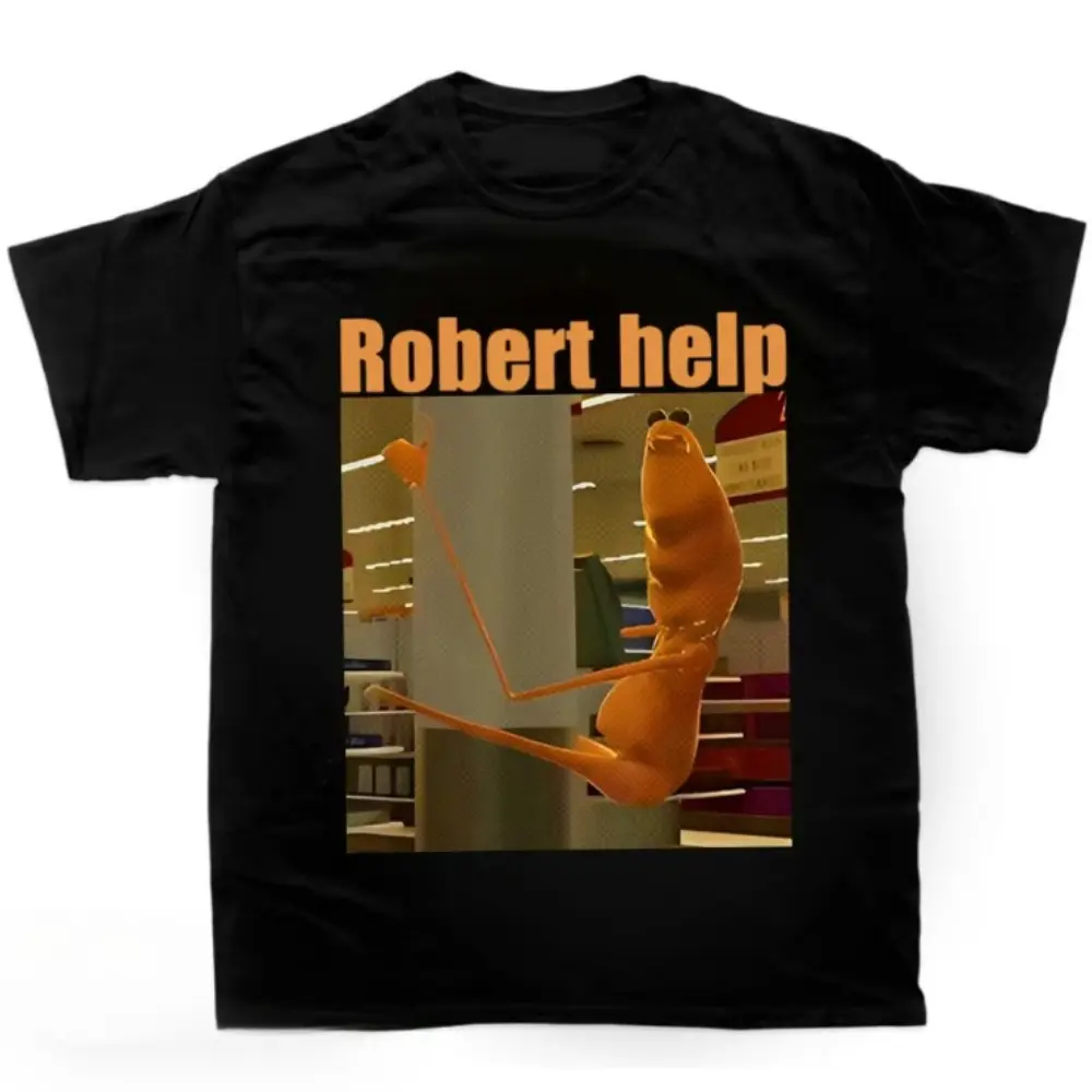 Unisex Streetwear T-Shirt with Marcus The Worm Robert Help Meme Graphic, 100% Cotton Casual Half Sleeve Menswear Top, Valentines Day, Pure Cotton, Machine Washable, Basic, Graphic Print, True To Size, Biker, Cartoon, Chic, Cute, Evening, Figure, Fitted, N