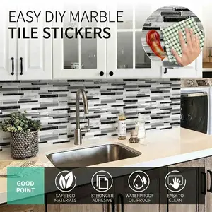 10 pcs Black White Gray Marble Peel and Stick Wallpaper, Waterproof Oilproof  Resistant Self Adhesive Backsplash Tile Stickers 12×12 Inch For Kitchen Bathroom Living Dining Laundry Room Interior Vintage 3D Brick Wall Decor
