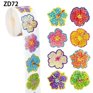 500 PCS/Roll Colored Hibiscus Flower Self-Adhesive Sticker Floral Pattern Sticker Waterproof Gift Packaging Sealed Valentine's Day Wedding Gift Sticker Label