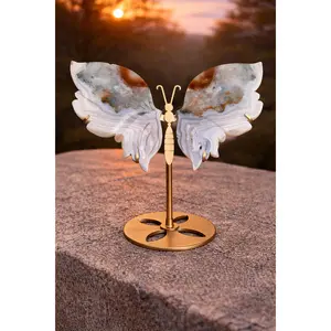 Moss Agate Natural Stone Crystal Energy Butterfly OOAK