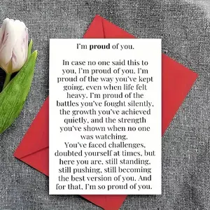1pc I'm Proud of You" Encouragement Card with Envelope, Perfect for Birthdays, Holidays, and Special Occasions, Inspirational Message for Friends, Family, Lovers, Sons, Daughters, Mothers, Fathers, Etc.