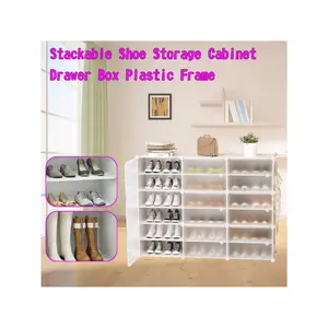 Special sale  36 Pairs Stackable Shoe Storage Cabinet Drawer Box Plastic Frame