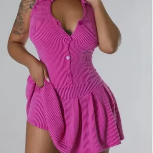 Women pink dress shorts button up  open back Comfortable  Casual Romper bodysuit Elegant Sexy