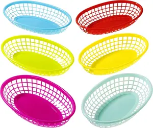 6 Pack Reusable Plastic Colourful Food Baskets for Hotdogs, Burgers, Fries, Sweets, Crisps, Snacks | Movie Nights, Kids Birthday Party Picnics, Tropical BBQ, Summer Garden Festival