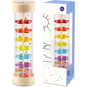 7 inch Wooden Rain Stick Montessori Toys for Babies 6-12 Months,Baby Rattle Shaker Sensory Developmental Toy,Raindrops Musical Instrument Baby Musical Toys for Baby