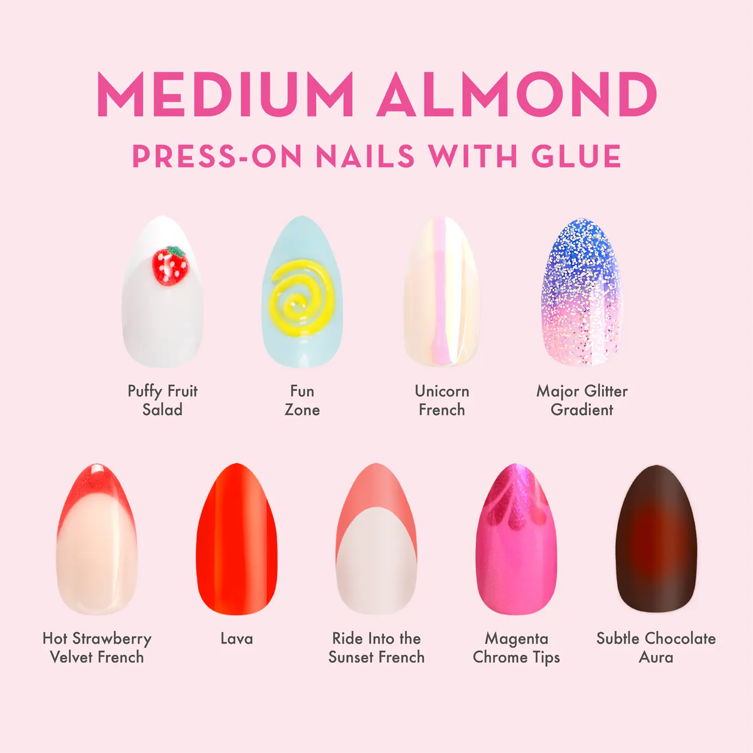 Almond Medium Press-on nails with glue