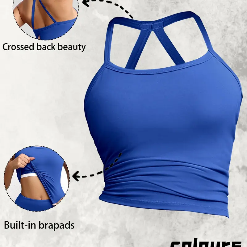 Women's Plain Backless Stretch Athletic Fitted Sports Bra Tank Top, Wireless Sports Bras Adjustable Strap, Breathable Gym Wear, Indoor Outdoor Fitness Clothing, Workout bras, Sporty bra, Wirefree sports bra, Exercise bra